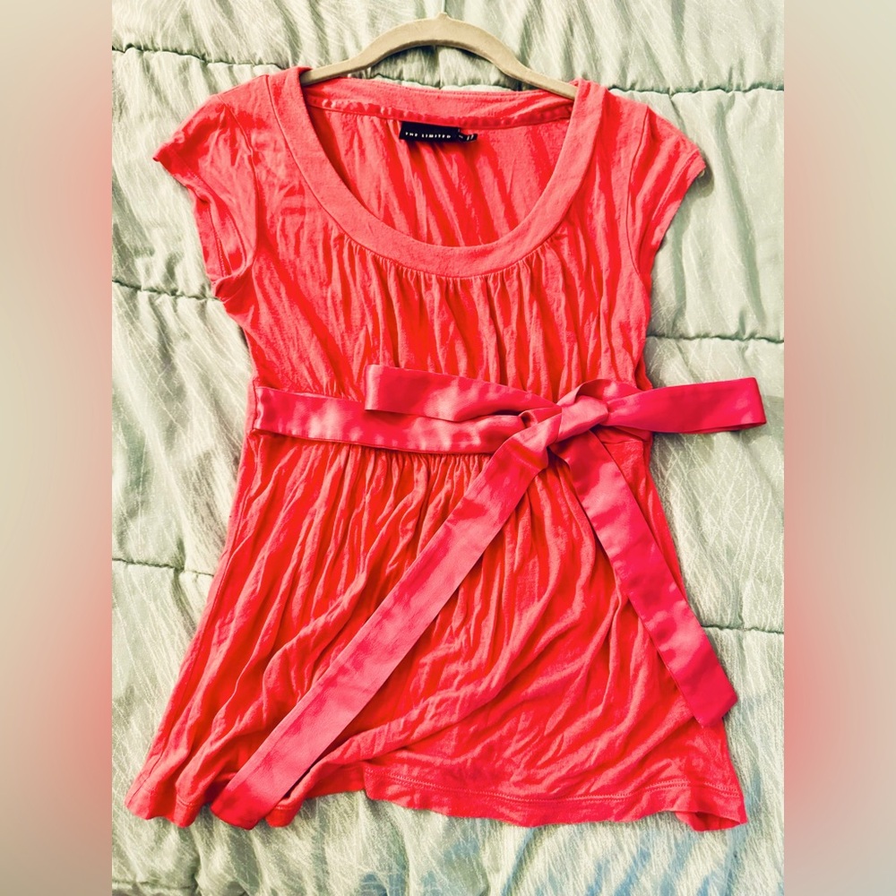 The Limited Coral Babydoll Top with Waist Tie